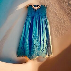 AEO Strapless Blue Eyelet Dress